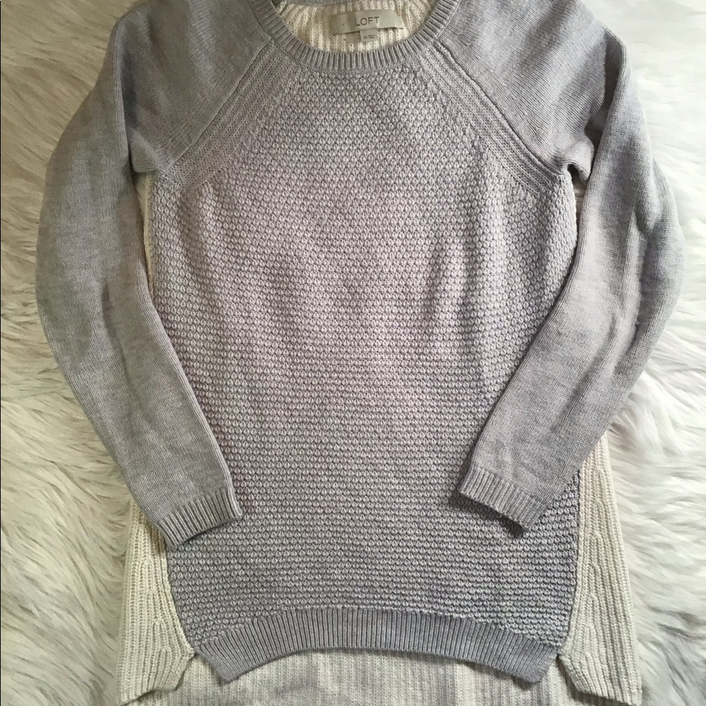 LOFT sweater- Grey & Cream Wool-blend- Size XS